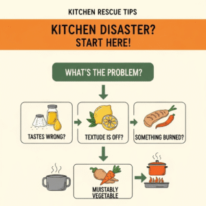 A-helpful-infographic-flowchart-for-Kitchen-Rescue-Tips-that-shows-how-to-solve-common-cooking-disasters-related-to-flavor-texture-or-burnt-food.