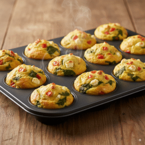 A-muffin-tin-fresh-from-the-oven-with-twelve-golden-brown-and-puffed-breakfast-egg-muffins.