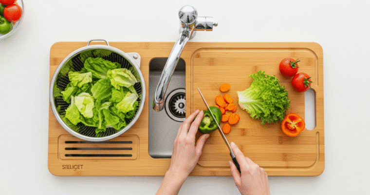 Over Sink Cutting Board with Colander