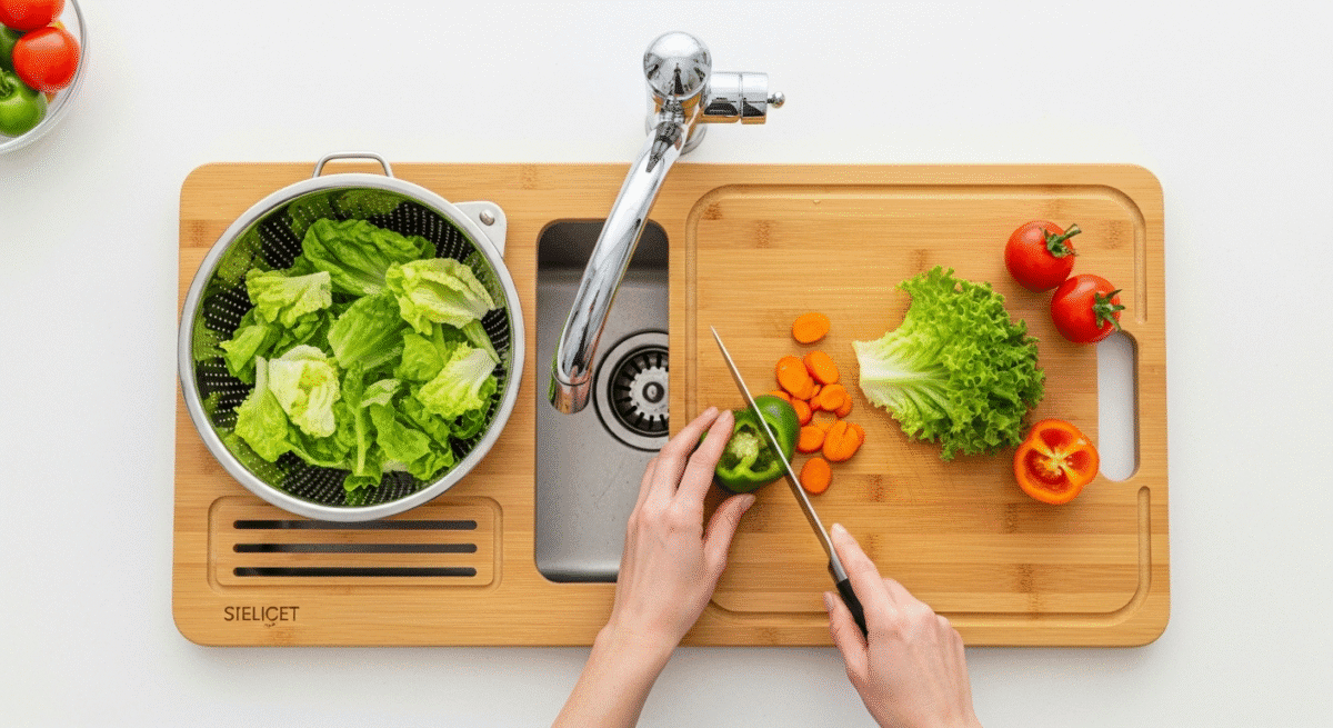 Over Sink Cutting Board with Colander