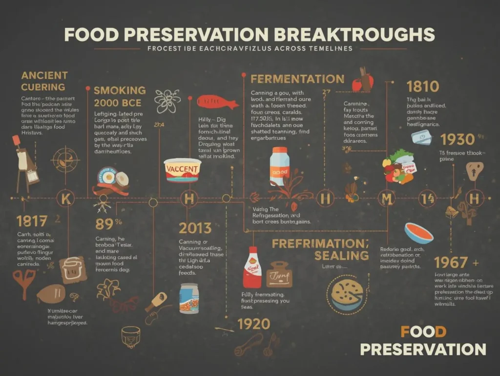 Major food preservation breakthroughs that changed how we store and consume food.